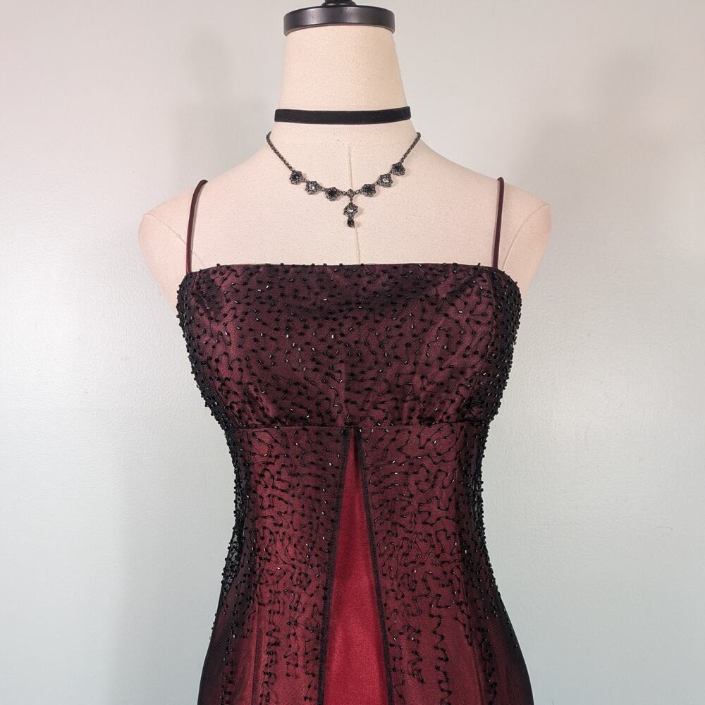 Vintage Morgan Prom Dress Maxi Gown 8 Red Black Babydoll Princess 90s Y2K Goth - Picture 9 of 14